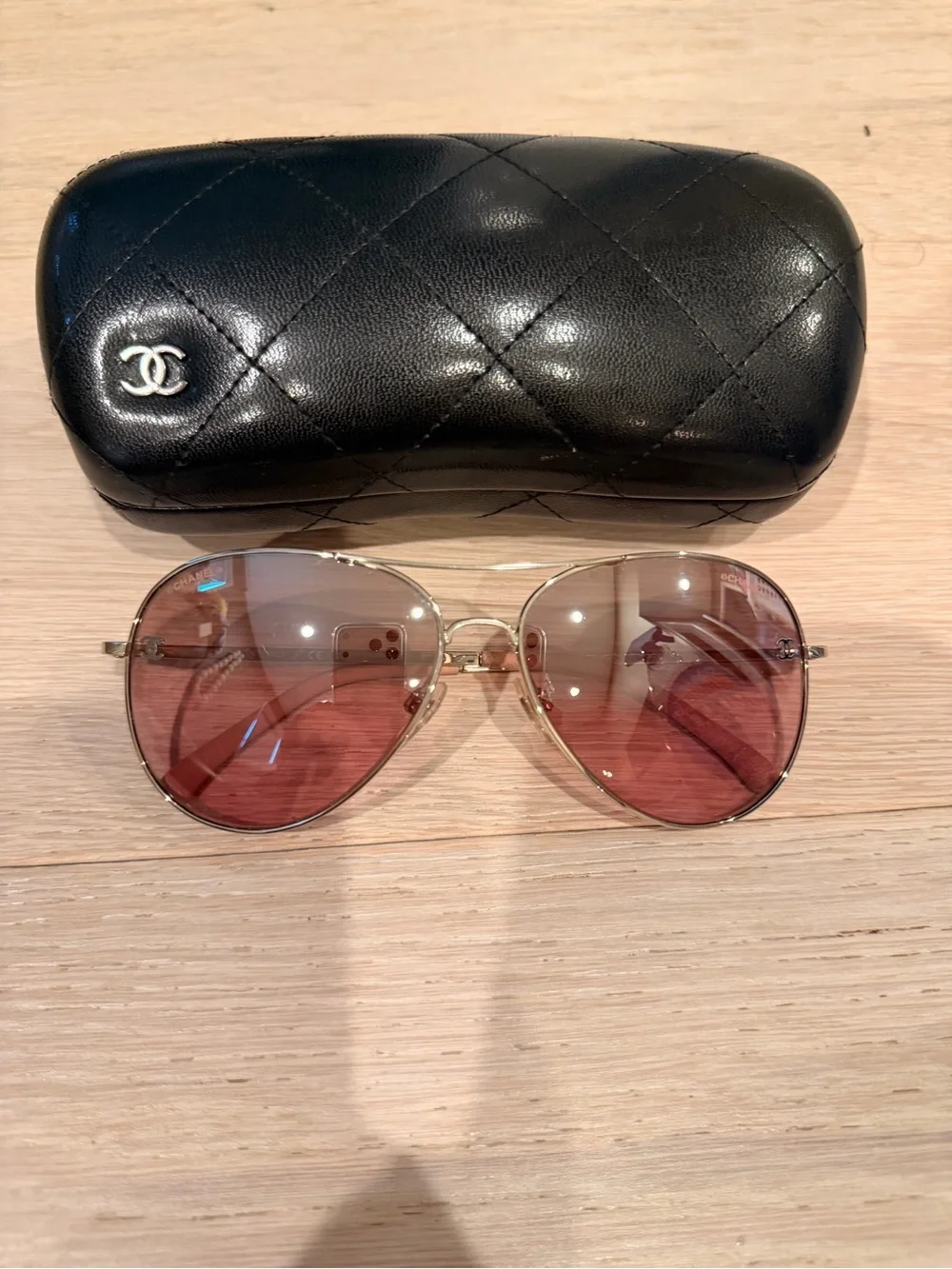 CHANEL Authentic Gold Frame Sunglasses with Rose Lenses
